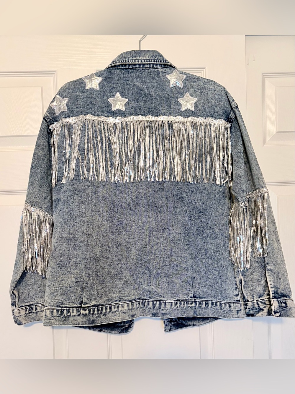 NWT Denim Jacket with Fringe and Star Accents - Picture 2 of 4